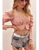 Short blouse with a heart neckline, pink 4070 - Online store - Boutique